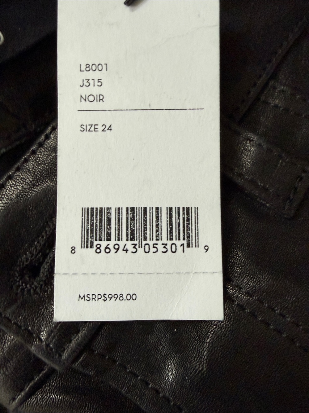 Lamb Leather Skinny Pants Black 24 MSRP $998 NWT J Brand - Picture 5 of 6